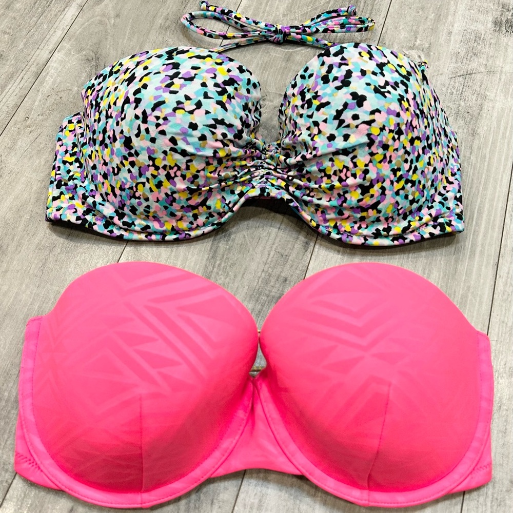 Victoria's Secret 36D and 34DD Teal Aqua Pink Push Up Swim Top Tops Lot